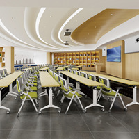 Conjunto de Mesa y Sillas de Bambú, Moderno, Minimalista, Plegable, Móvil, para Instituciones Educativas, Mesa de Conferencias, con Separador para Libros