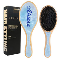 Brosse à cheveux personnalisée faite à la main avec nom, en forme de tortue, avec strass, en marbre, démêlante, en bambou naturel, peigne pour massage du cuir chevelu, cadeau OEM