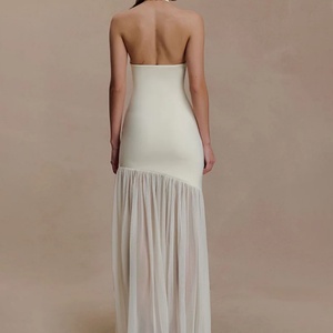 Vestidos de cóctel elegantes y modernos con cuello halter en V para mujer, largos hasta el suelo, sexys, con aberturas y espalda descubierta, para fiesta - Product Image 2