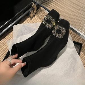 Botines de Tacón Grueso para Mujer, Elegantes y Modernos, de Piel Sintética, para Uso Diario, Botas Cortas para Exteriores - Product Image 1