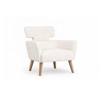 Fauteuil lounge commercial EziDone TB505 blanc pur avec pieds en bois naturel et tissu écologique pour halls d'hôtels, centres commerciaux et espaces invités
