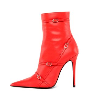 Bottines courtes d'automne-hiver à talon haut et bout pointu pour femme et jeune fille, avec boucle tendance, couleur unie, taille 45 - Product Image 2