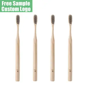 Escova de dentes de bambu, fabricante feito sob encomenda, 100% orgânico, biodegradável, adulto, crianças, cerdas de carvão, com estojo
