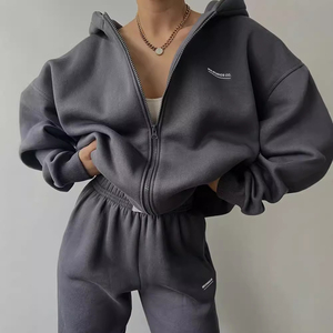 Ensemble survêtement femme en coton 100% avec sweat à capuche zippé et pantalon décontracté à manches longues - Product Image 3