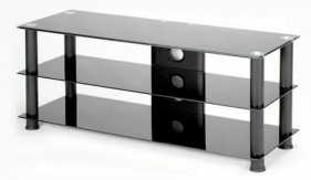 Soporte de <span class=keywords><strong>TV</strong></span> para centro de entretenimiento de 3 niveles para <span class=keywords><strong>TV</strong></span> de hasta 65 pulgadas, tubos redondos de metal y muebles de sala de estar de vidrio templado - Product Image 4