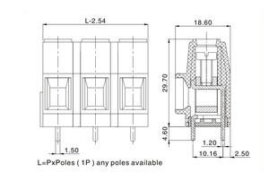 यूरोपीय संघ शैली टर्मिनल ब्लॉक 12.7 मिमी अंतराल 20-6wg रेंज 65a यूरोपीय टर्मिनल ब्लॉक के लिए 12.7-02 टर्मिनल - Product Image 5
