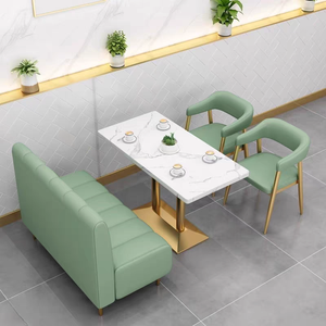 आधुनिक रेस्तरां फर्नीचर दूध चाय कॉफी शॉप गोल्डन मेटल लकड़ी का बूथ सोफा चमड़े की सीट स्पंज कुशन बूथ सोफा - Product Image 6