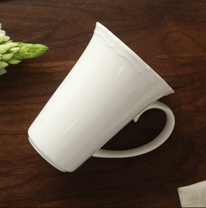 Bulk High Quality White Porcelain Mug, Embossed Scalloped Rim <b>Ceramic</b> Coffee <b>Cup</b> Custom Logo for Gift & Hotel - Product Image 5