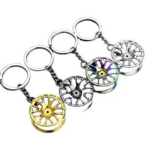 zinc alloy keychain creative car wheel hub keychain pendant gift handicraft spinner metal turbo gear car accessories
