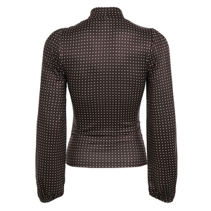Blusa Retro Coqueta Francesa con Cuello en V - Top Sexy con Estampado de Lunares y Detalle de Lazo y Mangas Largas, Ecológica y Transpirable para Mujer - Product Image 6