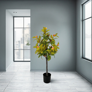 Árbol de Banyan Dorado, Decoración de Interiores para Oficina, Hotel, Jardín, Árbol de Melocotón Artificial Realista de 80 cm <span class=keywords><strong>en</strong></span> <span class=keywords><strong>Maceta</strong></span>, Árbol Artificial de Tacto Real - Product Image 5