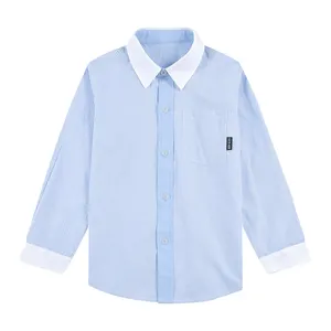 חדש במפעל באביב ובסתיו כותנה כחול לבן חולצת פסים בנים שרוולים ארוכים דש חולצה בסגנון קולג' מדי בית ספר
