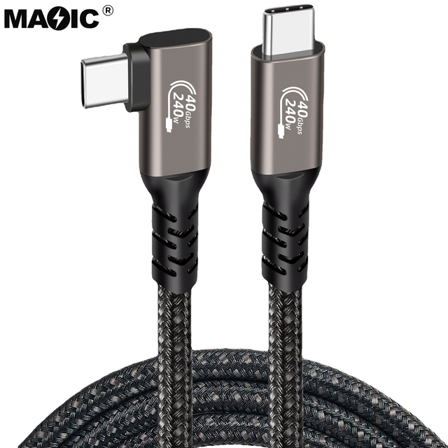 8k 60hz 40Gbps 240W Fast Charging 90 Elbow Type c to c USB4 PVC Data Cable Compatible with Monitor
