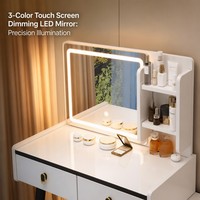 Ensemble de coiffeuse moderne et personnalisable en bois blanc avec miroir éclairé et tiroirs de rangement, mobilier de chambre d'hôtel