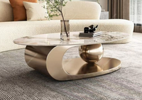 Table basse ovale moderne en pierre frittée brillante, élégante et durable, pour salon, respectueuse de l'environnement