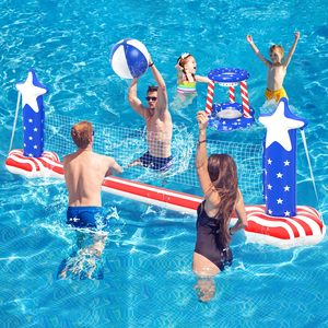 Hot Sale 3 in 1 <b>Inflatable</b> Pool Game Set Volleyball Net Basketball Hoop <b>Large</b> Floating Water Toy American Flag 250th Anniversary - Product Image 1