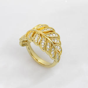 Anello di lusso da donna in oro giallo con diamante rotondo taglio brillante naturale colore G, gioielli da sposa T0752 - Product Image 1