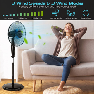 Ventilateur sur pied 18 pouces à moteur AC, 7 pales, 3 vitesses, programmable, en ABS, 65W, pour la vente en gros - Product Image 4