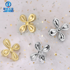 Jiehao Nordic Four Leaf Clover Brass Handle Gold Silver Minimalist Drawer Wardrobe Cabinet Knob Durable Design - Product Image 4