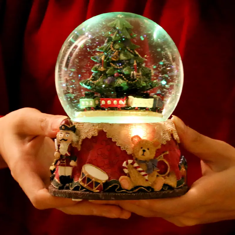 Caja de música de bola de cristal de globo de nieve de Navidad de oso de Festival, accesorios de decoración para el hogar de fiesta, regalo para niños 2020