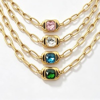 Collier long plaqué or 18 carats avec pendentifs en cristal bleu, rose, vert et transparent pour femme, collier en acier inoxydable avec maillons cubains et zirconiums cubiques, bijoux