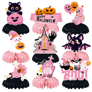 Pink Black Halloween Baby Shower <b>Birthday</b> Honeycomb Centerpieces 16cm Paper Table <b>Toppers</b> - Product Image 1