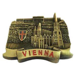 Fábrica Custom Zinc Alloy Viena Turismo Lembrança Ímãs De Geladeira Gravando Antique Bronze Viena Geladeira Ímã Metal