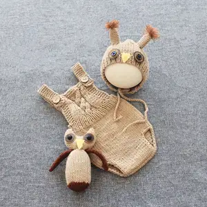 Newborn Photography 3PCS Outfits Baby Photography Prop Crochet Knitted Animal Costume Baby Photo Prop Clothes