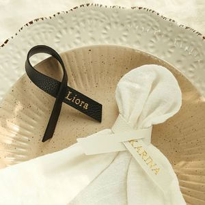 Personalized Classic PU Leather Napkin <b>Rings</b> Durable Elegant Wedding Favor with Rustic <b>Name</b> Place Setting for Modern Table Decor - Product Image 4
