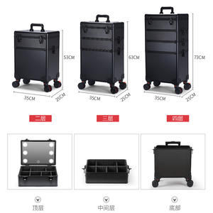 Valise de maquillage professionnelle avec miroir LED, grande capacité de rangement, pour usage domestique, rectangulaire, couleur unie, roulettes pivotantes - Product Image 4