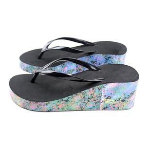 Design Soft <strong>Elastic</strong> <strong>Sandal</strong> Sole High Heel Sublimation Slipper, High Wedge <strong>Sandal</strong> Flip Flops Print with Platform, Eva Fashion PVC - Product Image 3