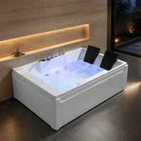 Baignoire de massage pour 2 personnes 1720/1820 mm en acrylique, double cuve avec appuie-tête en PU et douchette à main pour villa