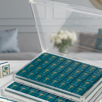 Tuiles de Mahjong Américain Teal Ginkgo de Luxe, Portables, en Acrylique Premium, Design Art Déco Feuille d'Automne pour le Divertissement et les Événements Sociaux