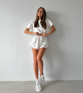 QINSI blanc femmes vêtements de nuit taille élastique fente Shorts <span class=keywords><strong>femme</strong></span> ensemble à manches longues haut court Sexy Lingerie dames <span class=keywords><strong>Chic</strong></span> pyjama ensembles - Product Image 4