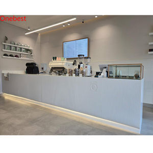 Comptoir de bar LED blanc pour salon de thé et café, taille personnalisée, mobilier de bar en surface solide Corian - Product Image 1