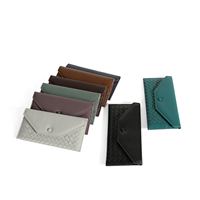 Dompet Amplop Kulit Domba Kompak dengan Kantong Resleting Belakang, Dompet Klasik dengan Kancing, Pemasok