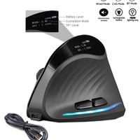 Mouse Vertical Inalámbrico Ergonómico para Juegos, Recargable, Tri-modo, Silencioso, con Retroiluminación LED, 4000DPI, 7 Botones Programables, Compatible con Win7/8/10