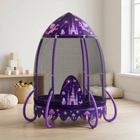Mini trampoline pour enfants violet en forme de fusée avec filet de protection pour jouer à l'intérieur et à l'extérieur