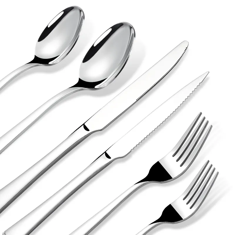 Dropshipping ขายส่งจํานวนมาก Flatware เครื่องเงินมีดช้อนส้อมชุดร้านอาหารสแตนเลสช้อนส้อมแต่งงาน