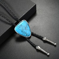 Collier Bolo Tie Bestseller pour Femmes et Hommes, Bijou Western Cowboy, Cordon en Cuir PU avec Turquoise Géométrique