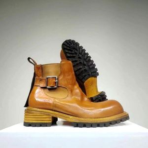 Bottes montantes pour hommes en cuir véritable à semelle épaisse, style rétro vieilli, à lacets, pour l'été, avec couture Goodyear, vente en gros, hiver, automne, moto - Product Image 3