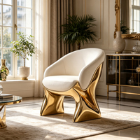 Fauteuil d'appoint moderne en fibre de verre électroplaqué or, rembourré en bouclette, style italien crème, pour villa