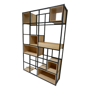 현대적인 스타일 장식 거실 나무 철 예술 골동품 선반 사무실 책장 디스플레이 저장 아파트 빌라 - Product Image 3