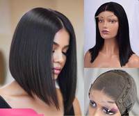Vente en gros Perruque réelle transfrontalière perruque lace double dessinée cheveux humains couvre-chef féminin cheveux courts