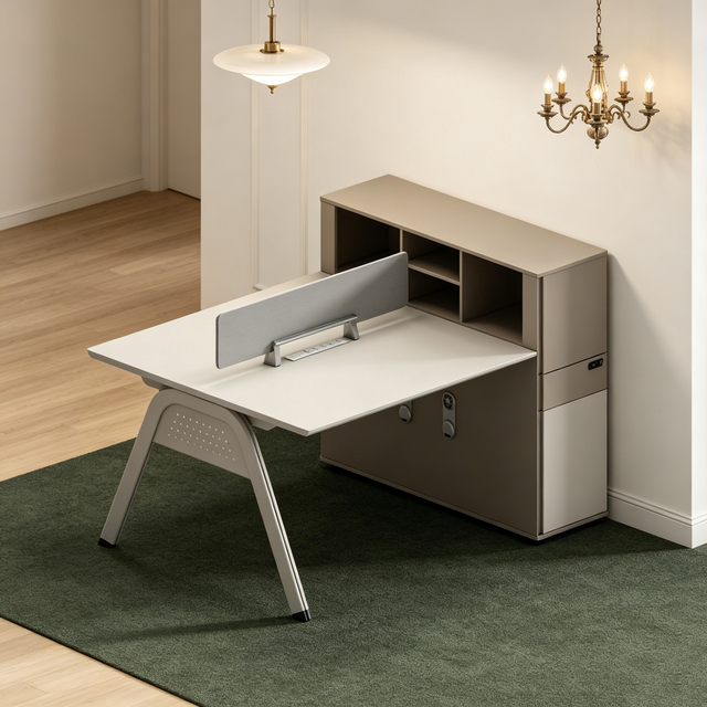 Modern Modular Office Desk With Partition & Storage Tall Cabinet Combined Office Furniture For Staff Workstation