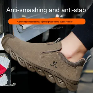 Zapatos de seguridad de verano de caña baja para soldadores, transpirables, de piel de vacuno, con puntera de acero, antichoque, antiescaldaduras, antichispas, sin cordones - Product Image 2
