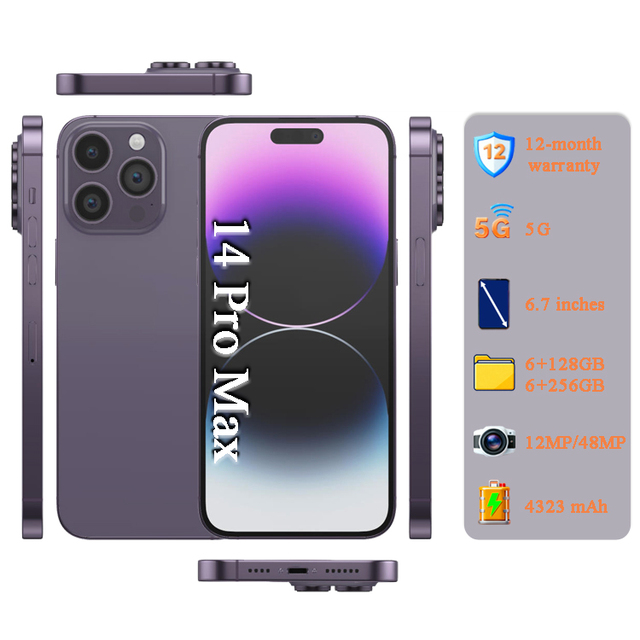 Wholesale 100% Original Unlocked Mobile Phone IP14 Pro Max 128GB/256GB Global Version 5G Smartphone with 12MP Camera
