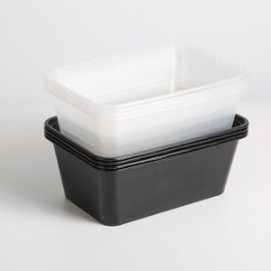 Black <b>Plastic</b> <b>Lunch</b> <b>Box</b> 650ml Rectangle Microwaveable Takeaway Container For Street Vendors - Product Image 2