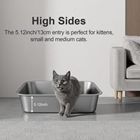 Bac à litière pour chat en acier inoxydable à bords hauts et ouvert, antiadhésif, facile à nettoyer, anti-rayures, sans odeur, pour chats d'intérieur, chatons, chats âgés