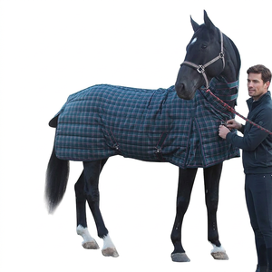 Horse <b>Rug</b> Fleece Lining Square Shape High Neck Waterproof Lightweight Durable Winter Outdoor Use Solid <b>Blue</b> Color <b>Large</b> Tail - Product Image 2